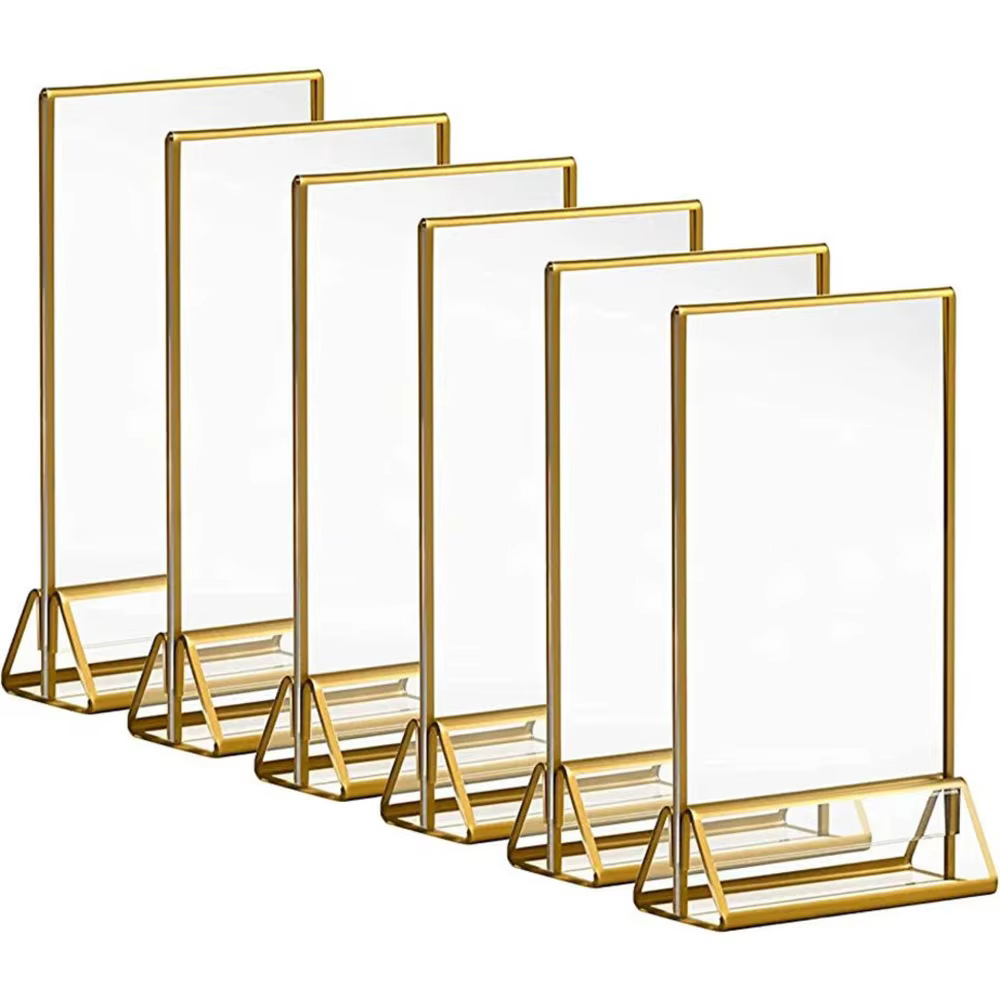 Support de panneau de Table transparent en acrylique, support de Menu de Restaurant, cadre en papier Photo, bordure dorée, Table de mariage, support de numéro de lieu
