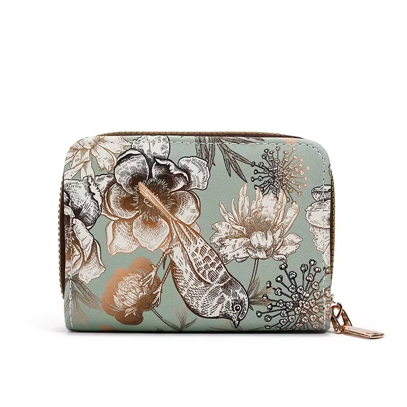 Porte-cartes rétro à fermeture éclair pour femme