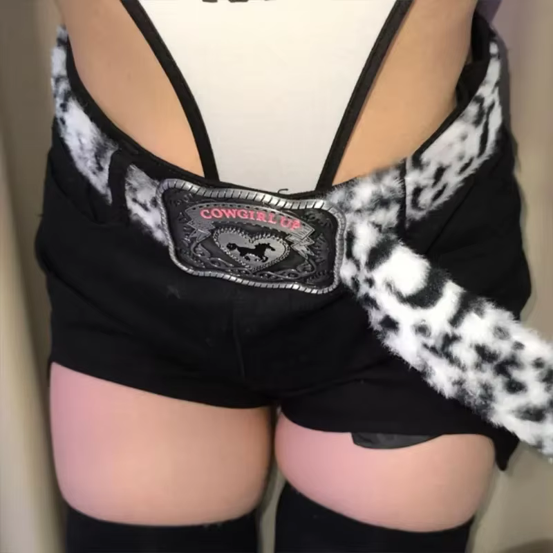 Ceinture en fourrure de cow-girl léopard pour hommes et femmes