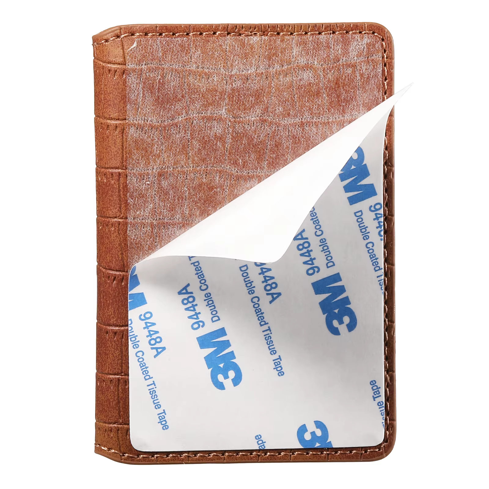 Porte-cartes adhésif en cuir PU gaufré crocodile à double fente pour téléphones iPhone et Samsung
