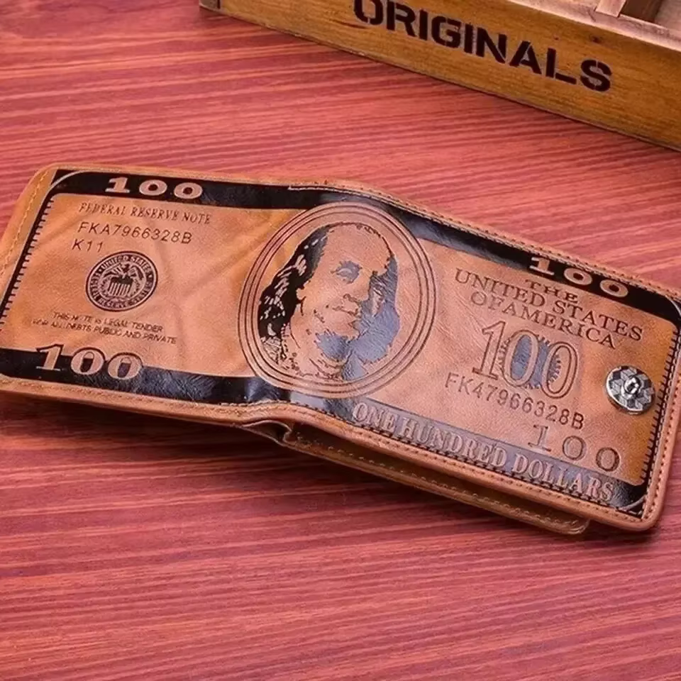 Portefeuille en cuir pour hommes, porte-carte Photo, portefeuille de grande capacité, sac à main, portefeuilles pour hommes avec motif de 100 dollars américains