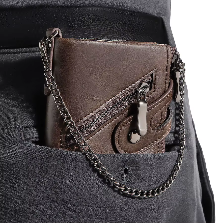 Portefeuille à chaîne pour hommes RFID antivol