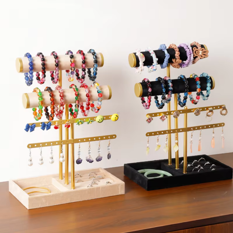 Présentoir à Bracelets à 3 Niveaux - Support à Bracelets en Velours Détachable en T, Organisateur de Bijoux pour Bracelets, Colliers