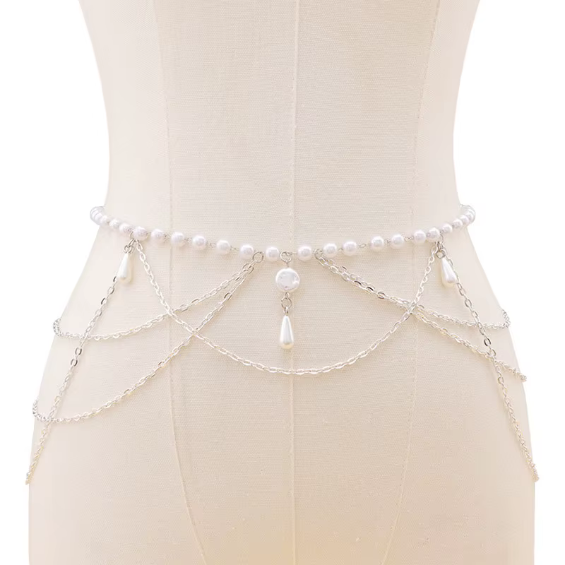 Elegant Pearl Women's Belt Simple Adjustable Metal Thin Chain