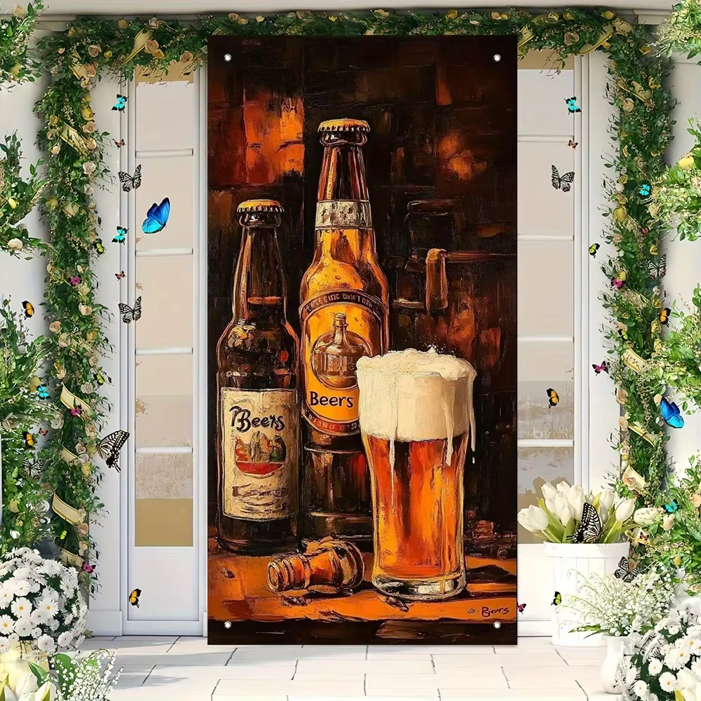 Décoration de porte 2D, sur le thème de la culture de la bière, mettant en valeur la bière et les vins en bouteille de haute qualité.yzb