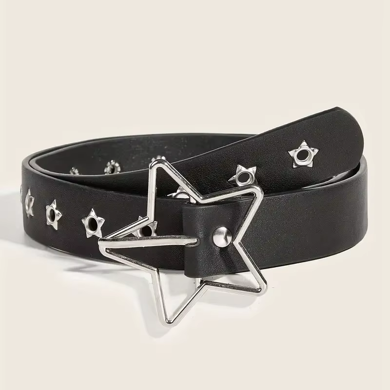 Ceinture Y2K Punk Star à œillets et rivets noirs