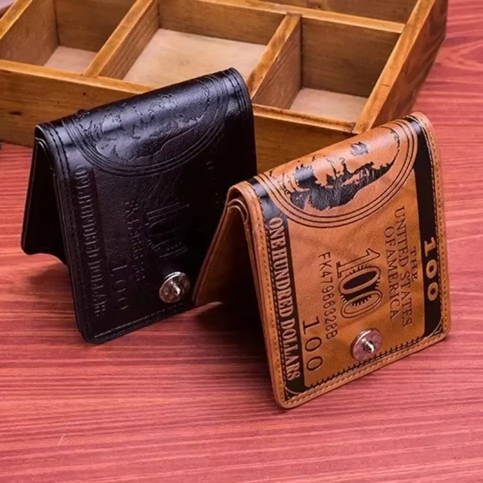 Portefeuille en cuir pour hommes, porte-carte Photo, portefeuille de grande capacité, sac à main, portefeuilles pour hommes avec motif de 100 dollars américains