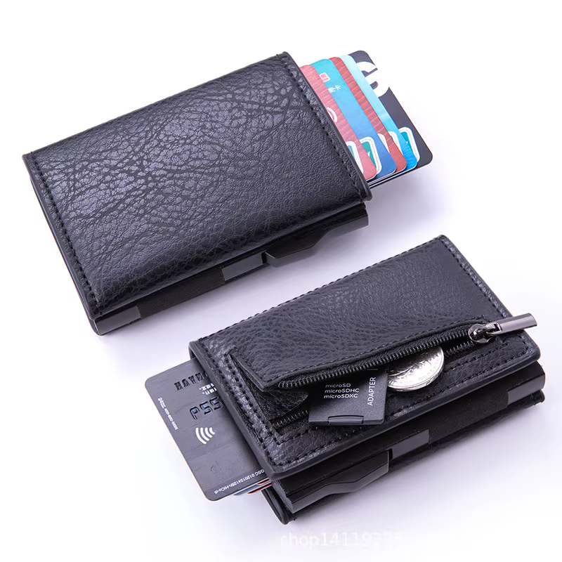 Fibre porte-carte de crédit portefeuilles hommes marque Rfid noir marron magique à trois volets en cuir mince Mini
