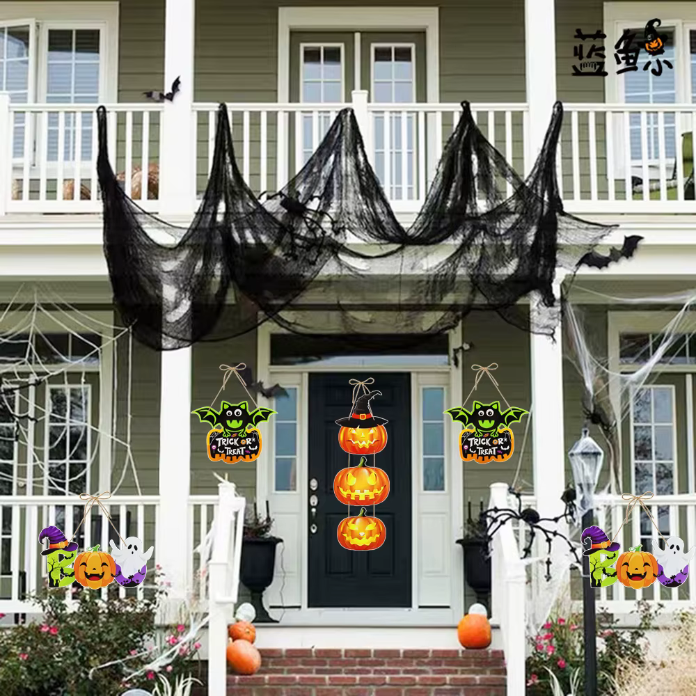 Décoration de porte suspendue pour Halloween : Citrouille en papier, squelette, chat, pendentif, panneau « Trick or Treat », ornement, décoration d'Halloween 2026