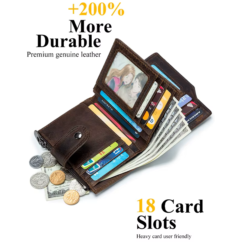 SCHLATUM en cuir véritable hommes portefeuille d'affaires RFID