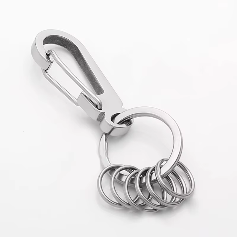 Porte-clés mousqueton en fer à cheval avec anneau en D, en acier inoxydable poli, pour clés de voiture et de maison, organisateur de clés polyvalent Durable