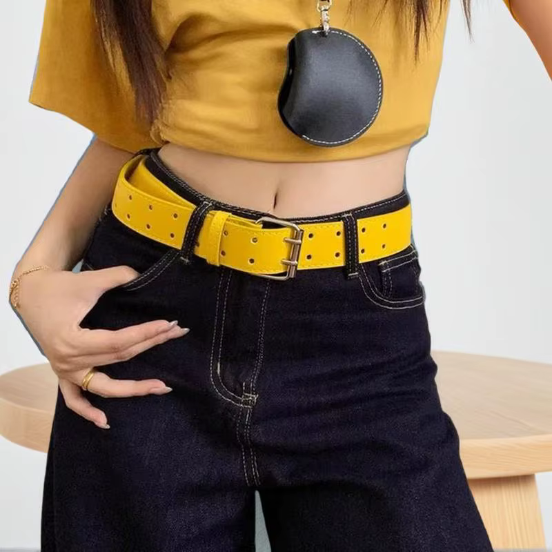 Nouvelle ceinture jaune Y2K à double boucle