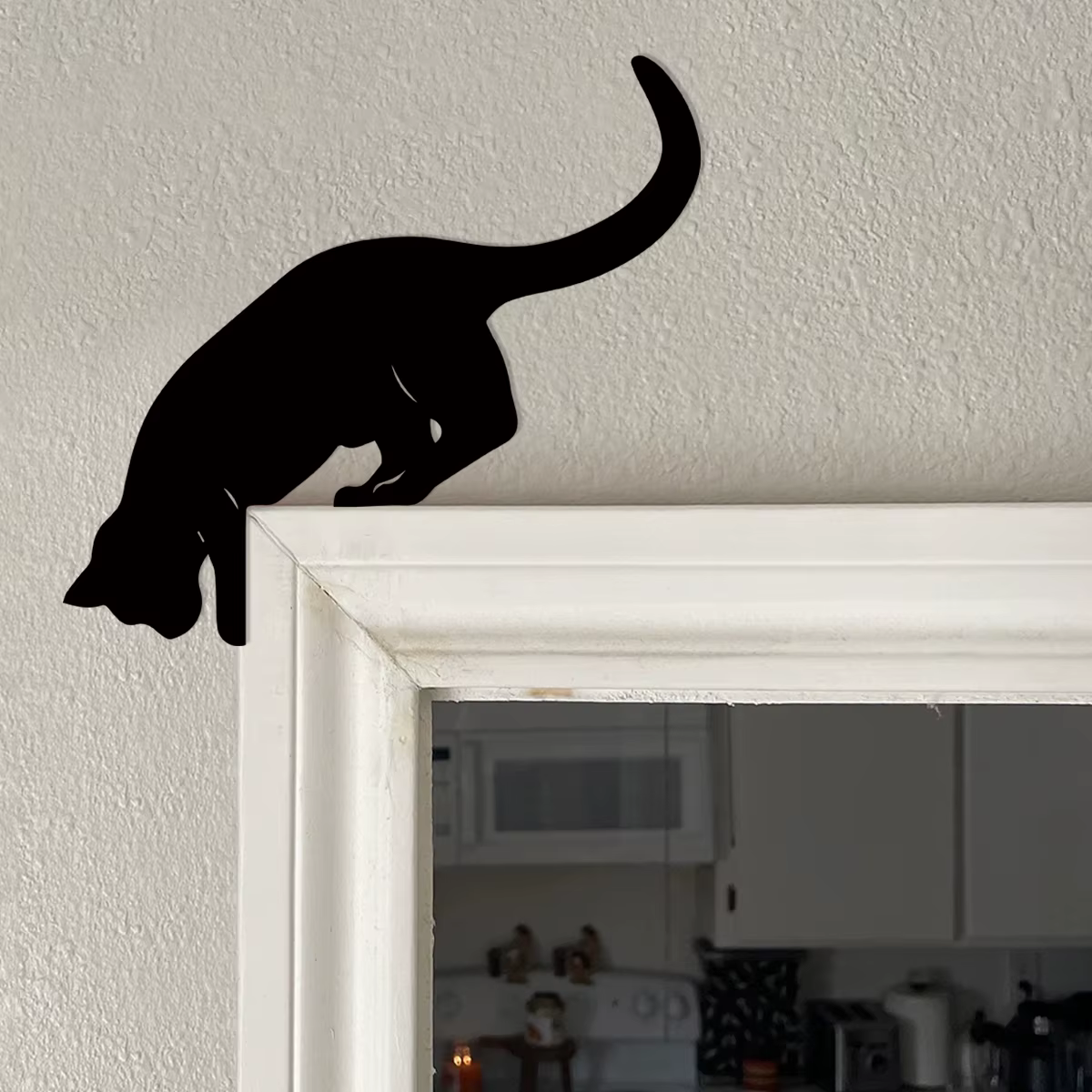 Décoration de porte en bois avec motif chat regardant vers le bas – Idéale pour l'organisation de la cuisine, la décoration rustique de la maison