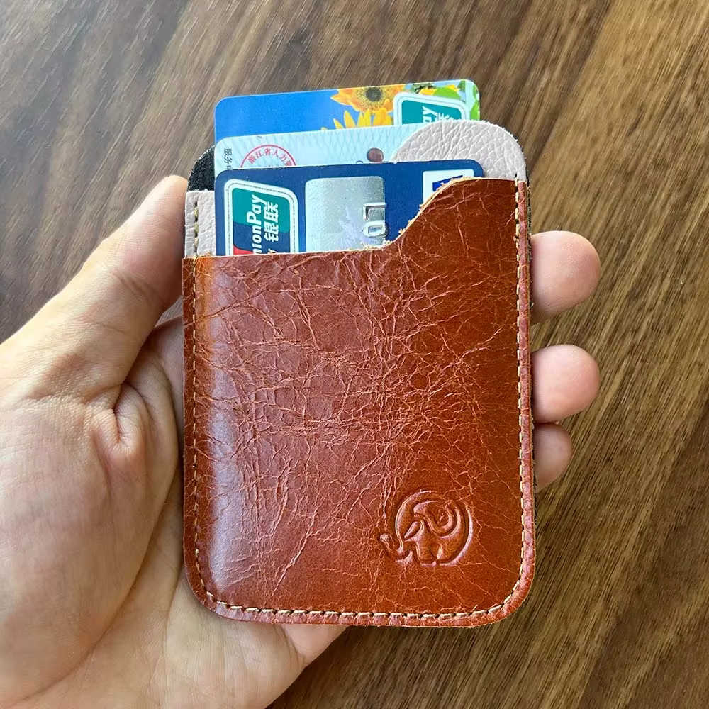 Porte-Cartes en Cuir Véritable pour Homme - Portefeuille Minimaliste Fin (9.8x7cm) avec 2 Fentes - Étui Compact pour Cartes