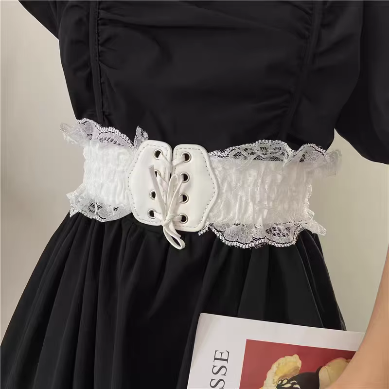 Ceinture élastique en dentelle rétro pour femmes