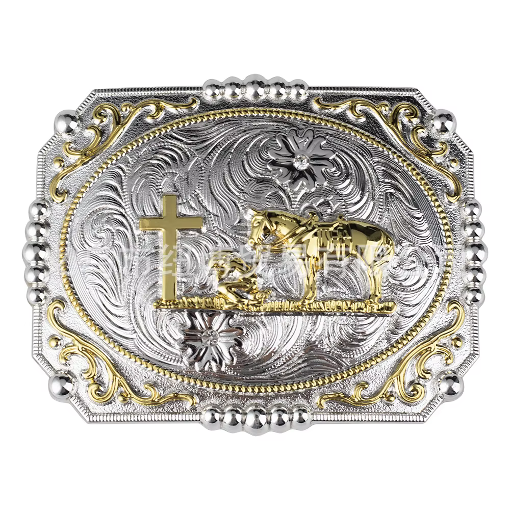 Grande boucle de ceinture dorée aigles et chevaux