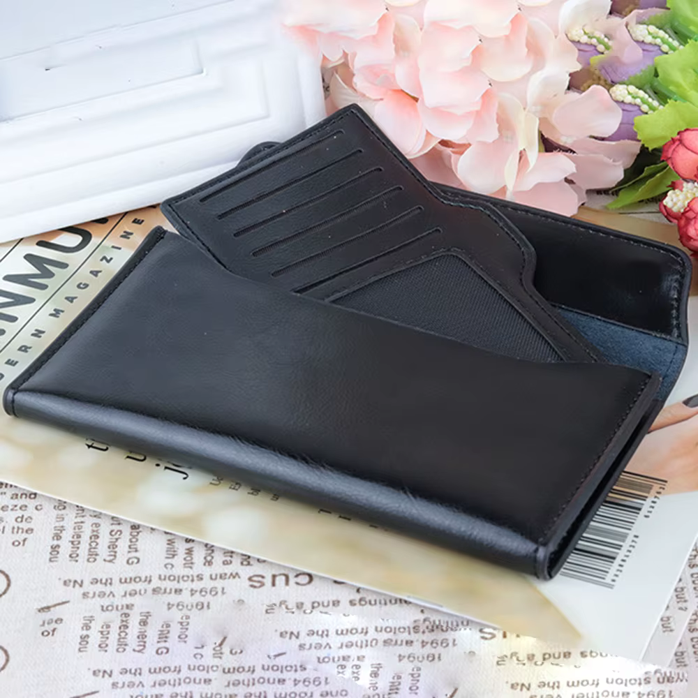Portefeuille long ultra-fin en cuir de grande capacité