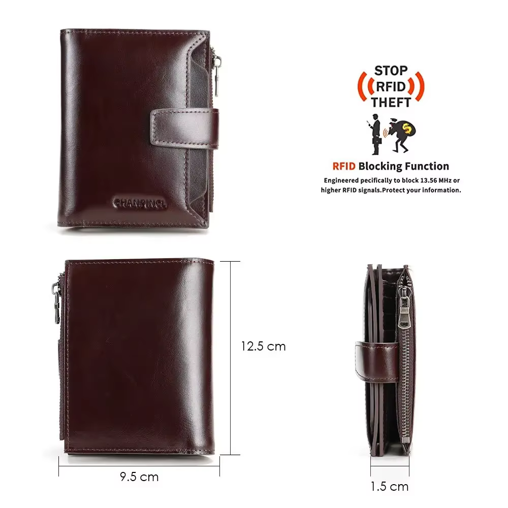 Portefeuille court pour homme CHANPINCL en cuir de vachette italien véritable de première qualité – 16 emplacements