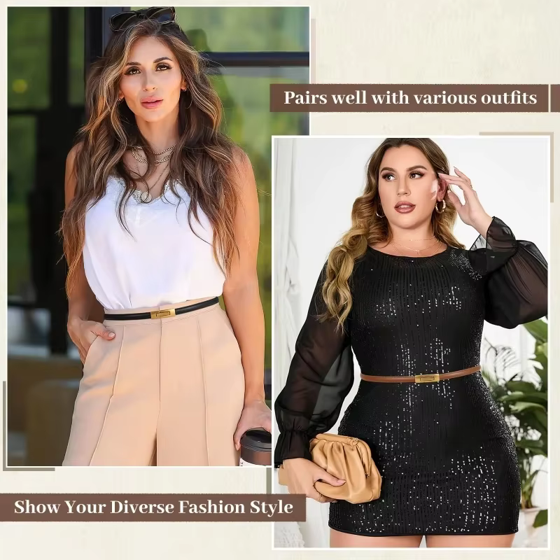 Ceinture fine en cuir véritable verni pour femmes
