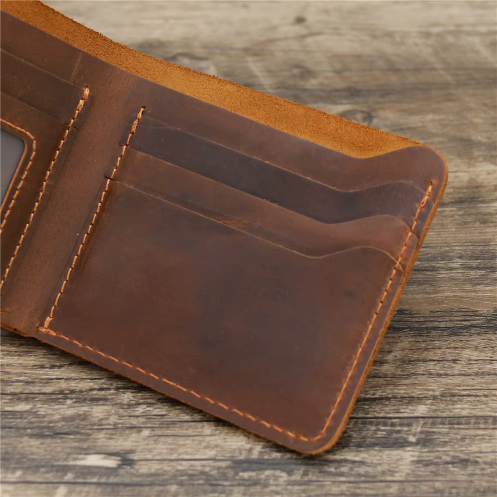 Portefeuille pour hommes en cuir véritable avec nom gravé personnalisé