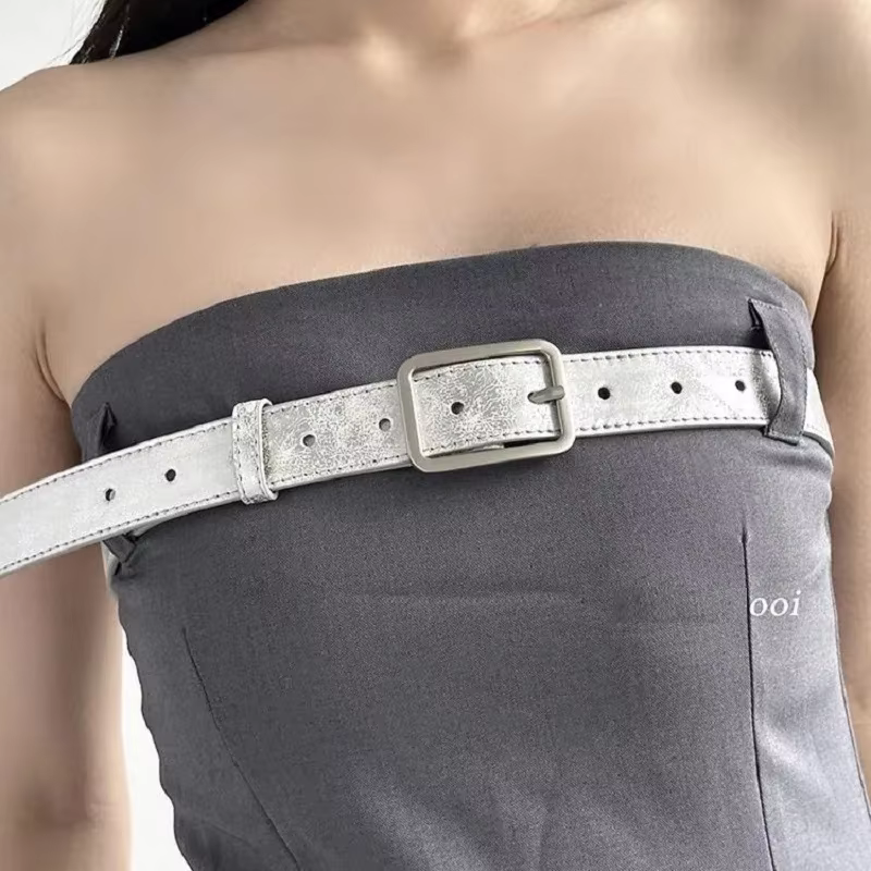 Femmes pantalons ceinture en cuir PU argent