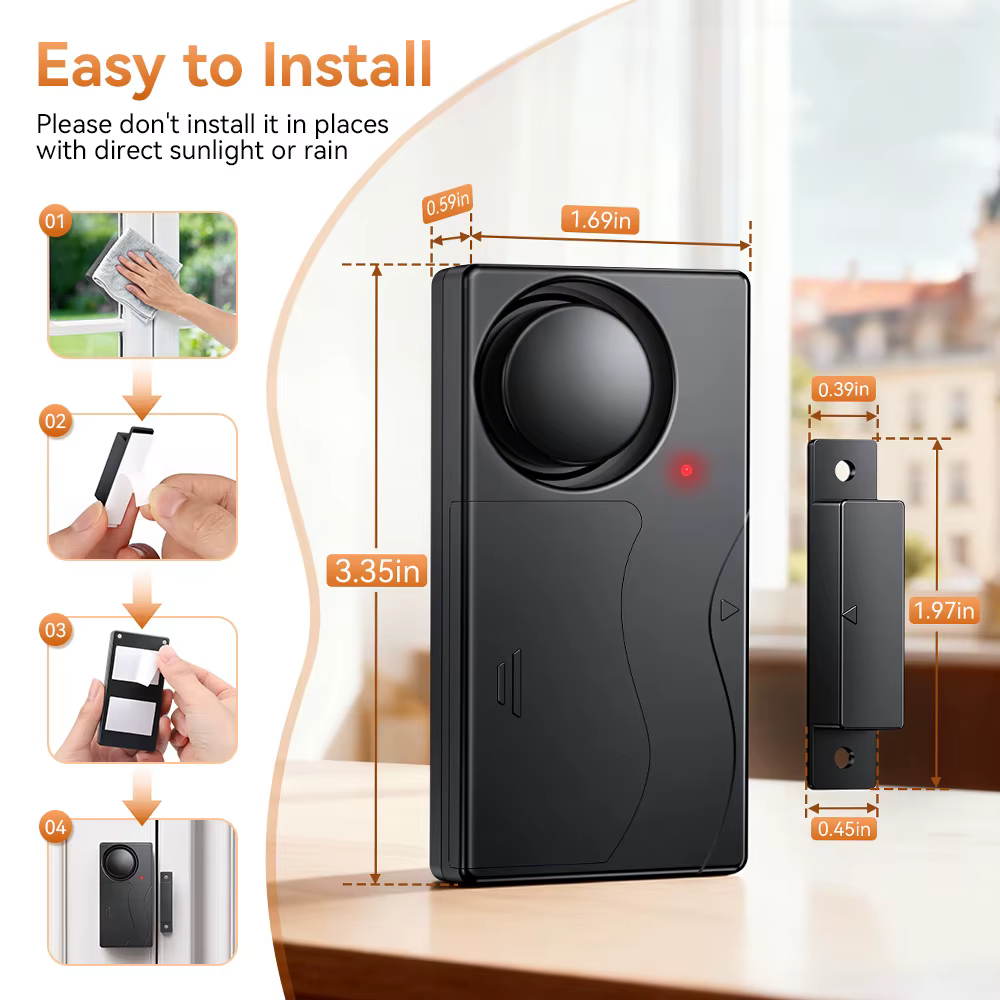 Alarme de porte sans fil avec capteur magnétique, alarme de fenêtre 110 dB, détecteurs d'ouverture de porte, système d'alarme antivol pour la sécurité domestique