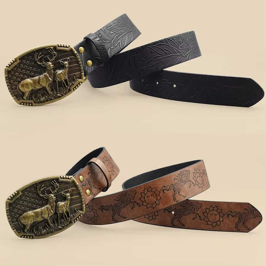 Ceinture Western Cowboy Street Style – Motif Animal sculpté