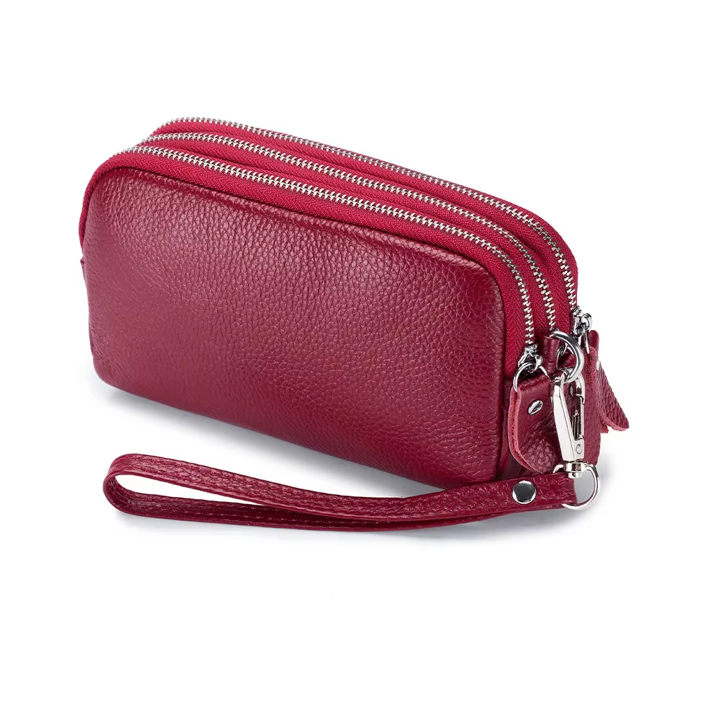 Portefeuille long en cuir véritable pour femme
