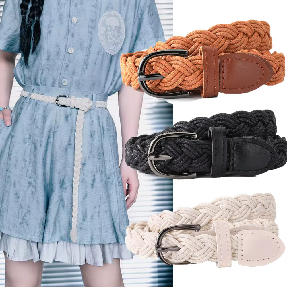 Ceinture fine tressée rétro vintage pour femme