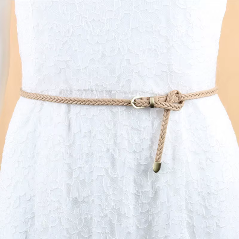 Ceinture fine tressée en cuir pour femme