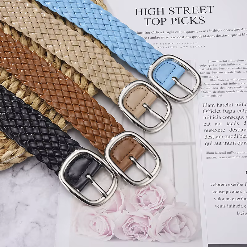 Ceintures tressées de couleurs vives pour femmes, ornement de taille pour dames, sans trous, assorties à tout