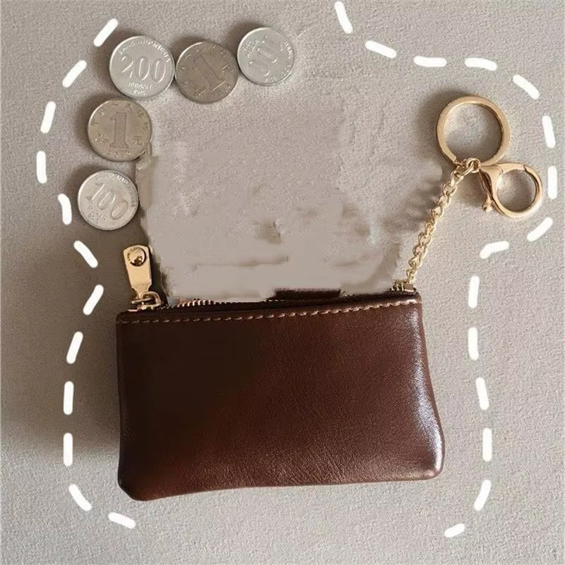 Mini porte-monnaie en cuir PU avec porte-clés doré et fermeture éclair lisse, parfait pour un usage quotidien, pour transporter cartes, argent, clés et petits objets.
