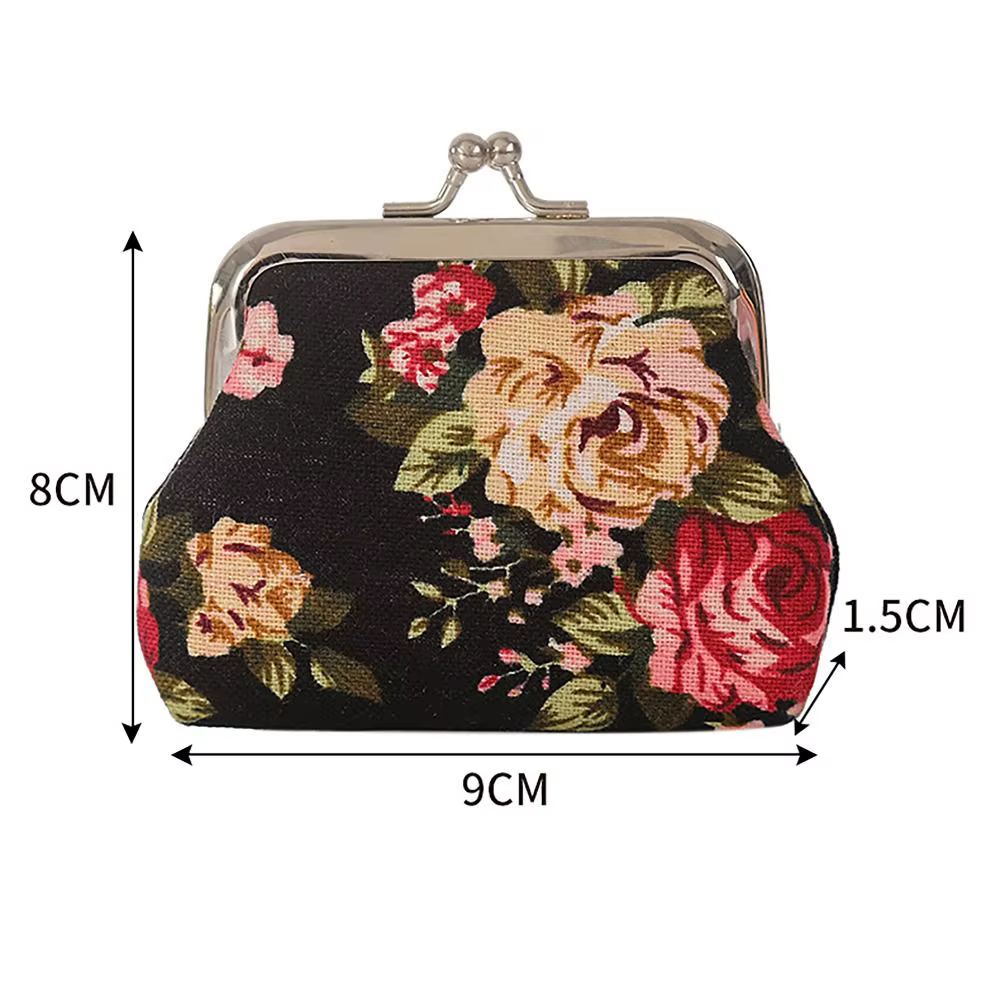 Porte-monnaie vintage à motif floral avec fermoir en métal