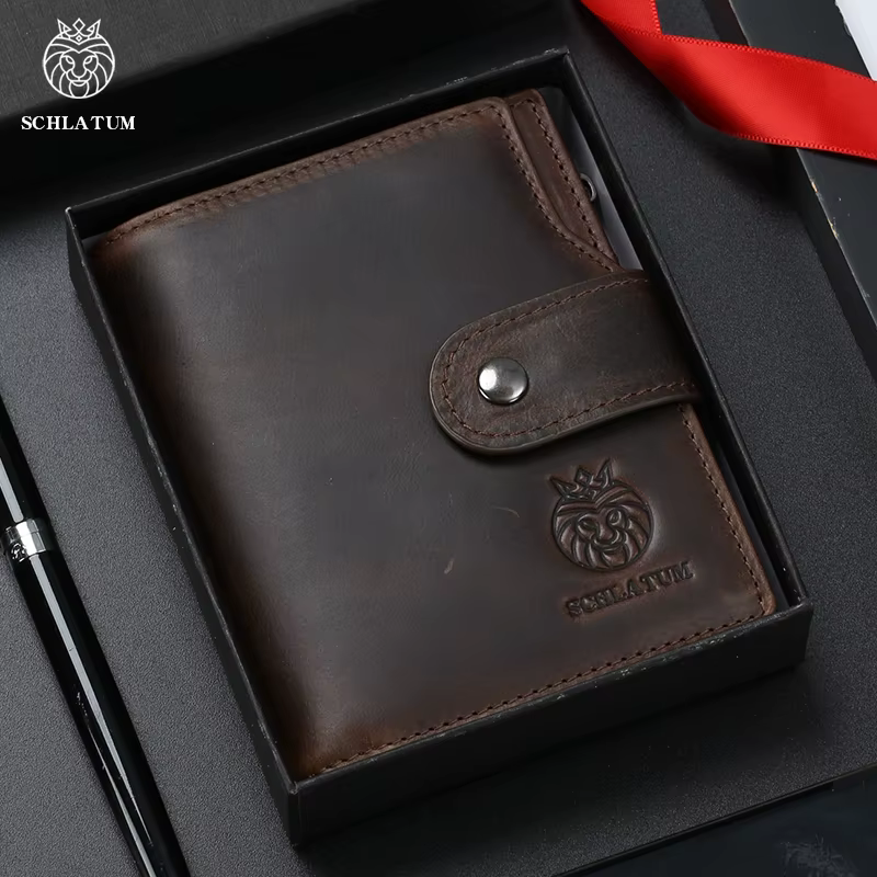 SCHLATUM en cuir véritable hommes portefeuille d'affaires RFID