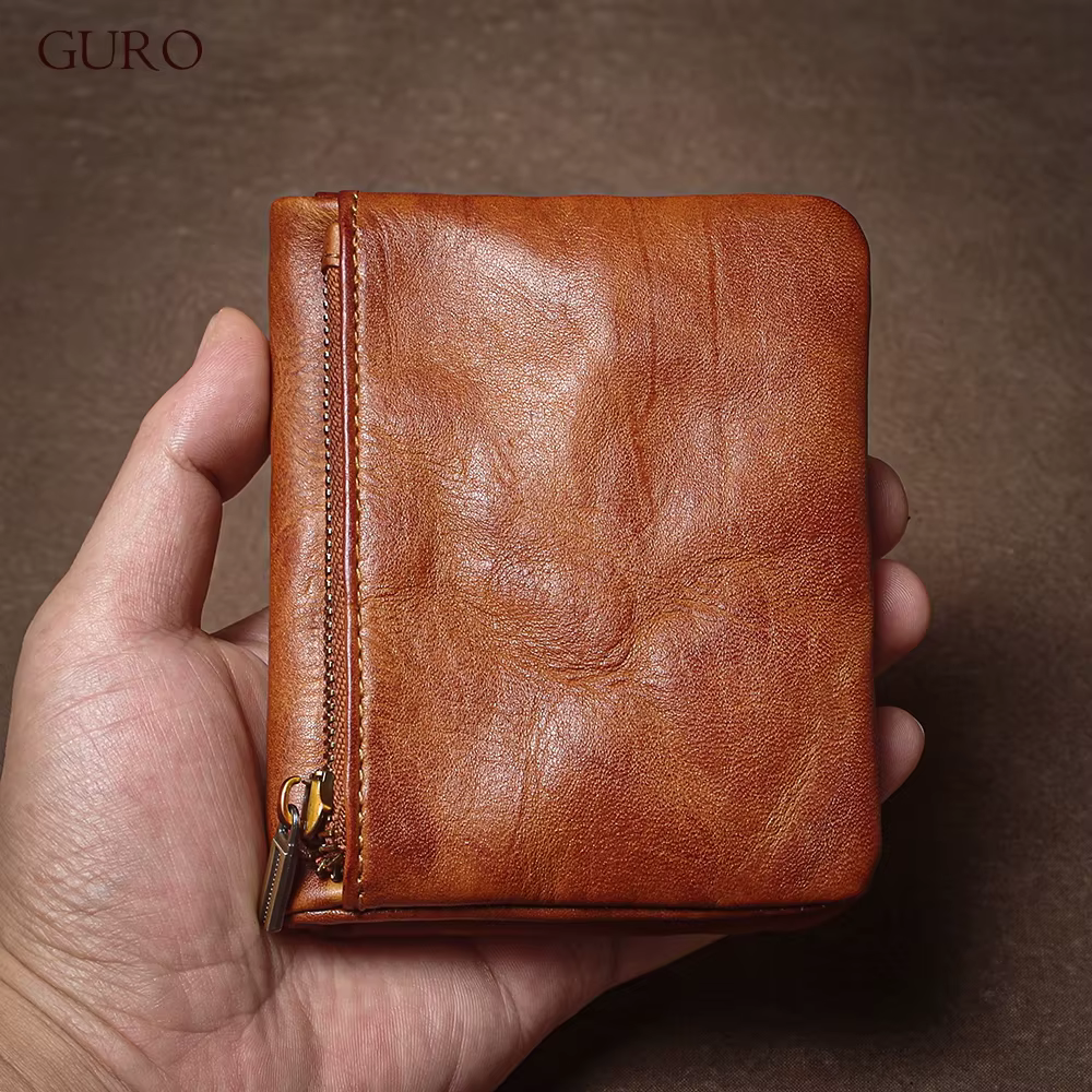 GURO – portefeuille Vintage en cuir véritable pour hommes et femmes