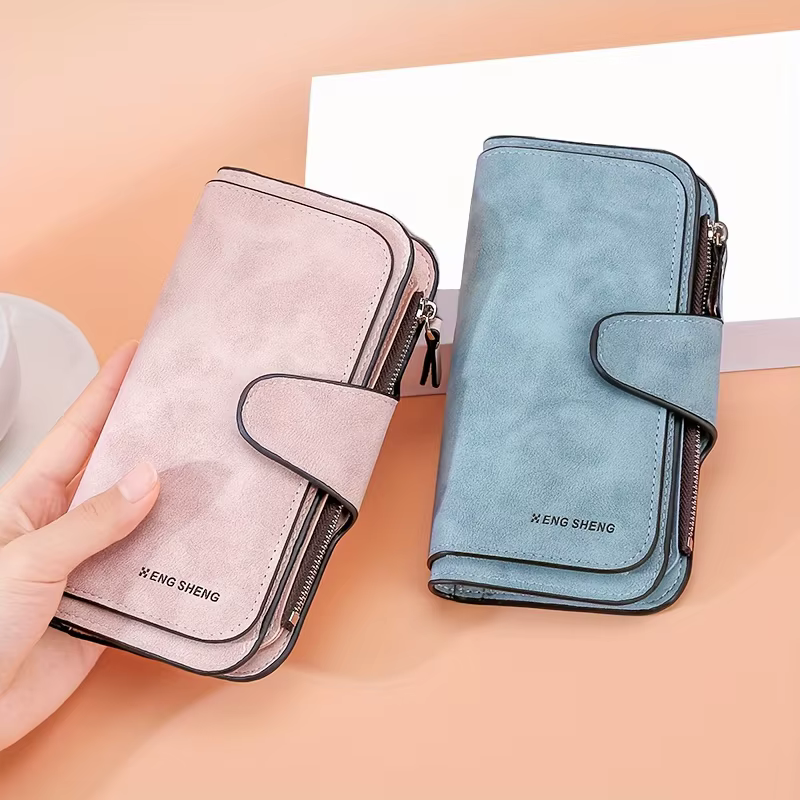 Portefeuille long en similicuir mat pour femme