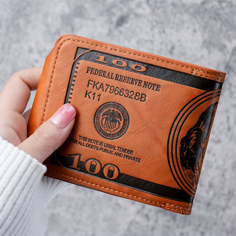 Portefeuilles de mode avec 100 dollars américains motif moraillon portefeuille en cuir pour hommes avec porte-carte à
