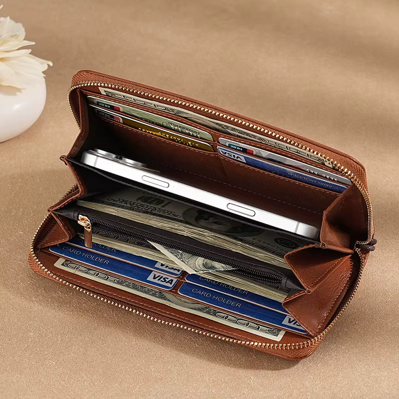 Portefeuille Long en cuir Vintage pour femmes