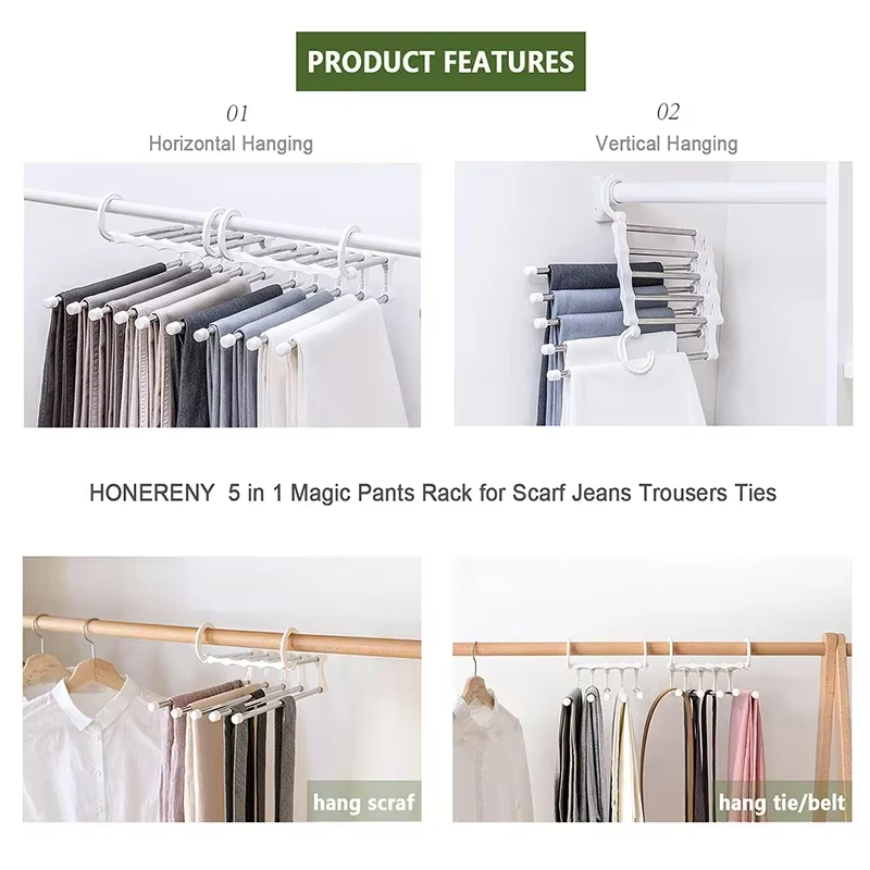 Cintre pour pantalons, cintres pour vêtements, pinces, cintres pliables en acier inoxydable, porte-cravate, organisateur de placard de chambre à coucher