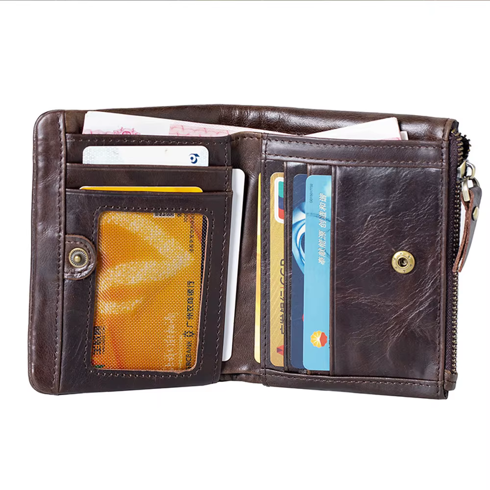 Portefeuille en Cuir Durable pour Homme, avec Fermeture Éclair Latérale, Poche à Monnaie, Rétro, Guile, Sacs d'Argent, Pochette Courte