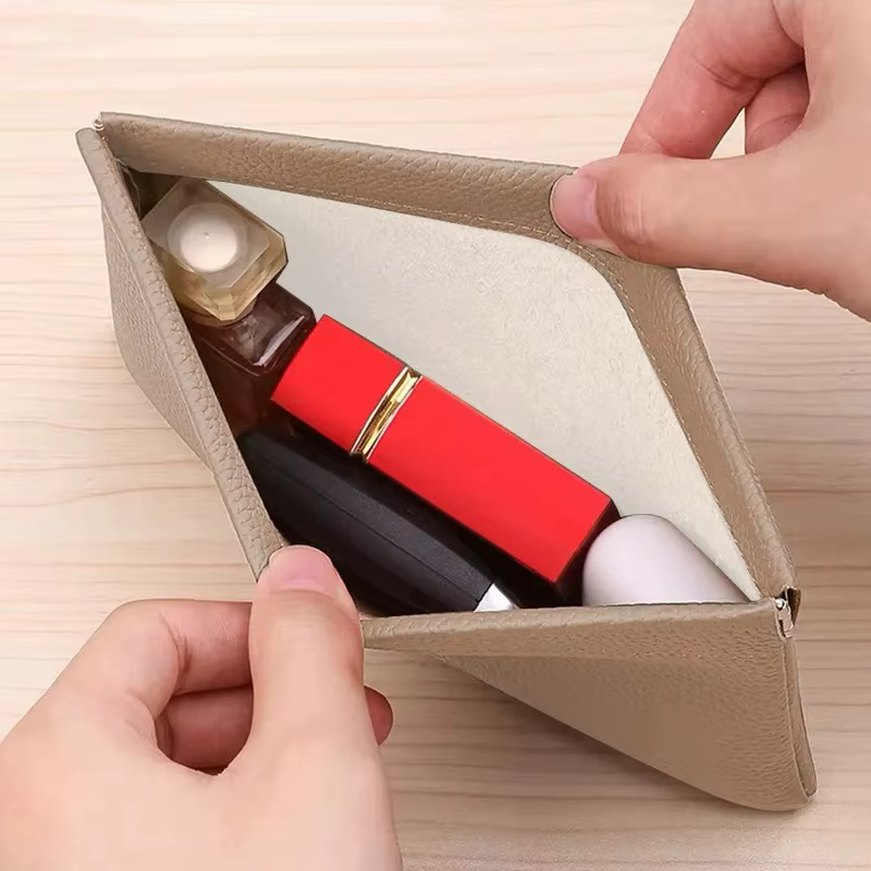Portefeuille long minimaliste ultra-fin en cuir véritable pour femmes