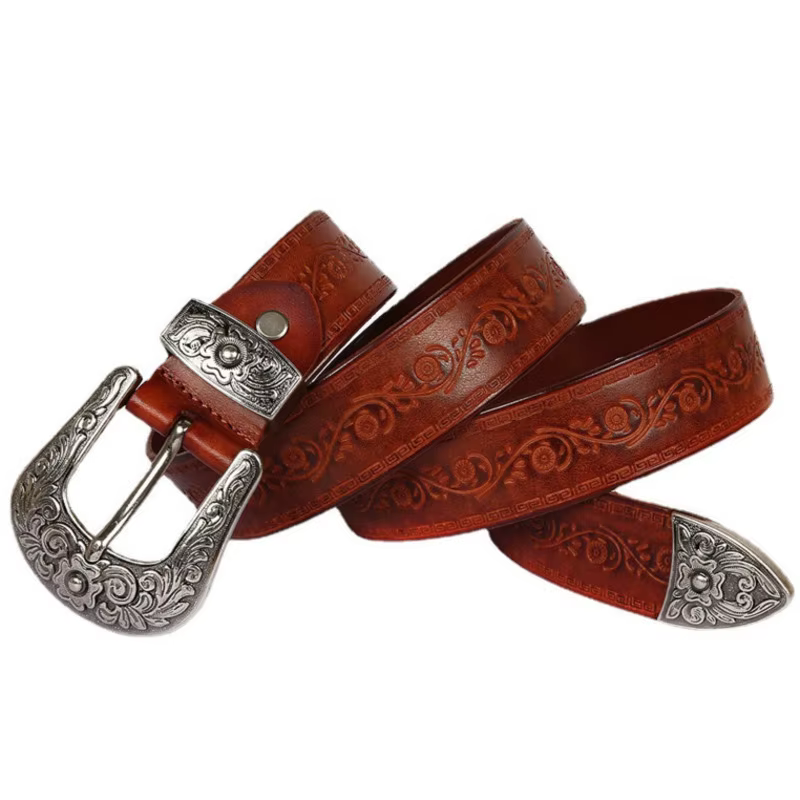 IEFB hommes ceinture en relief en cuir sculpture florale véritable ceintures