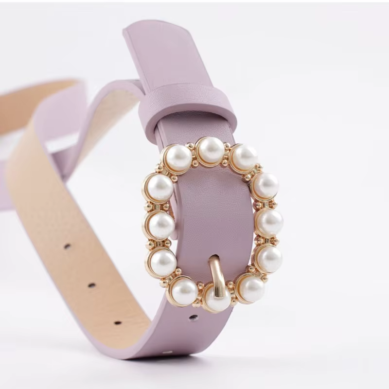 Nouvelle ceinture en cuir élégante et minimaliste avec perles – Ceinture polyvalente – Ceintures à boucle décontractées haut de gamme et tendance pour femmes