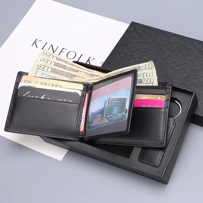 Portefeuille bifold pour homme en cuir véritable avec lettres personnalisées gratuites