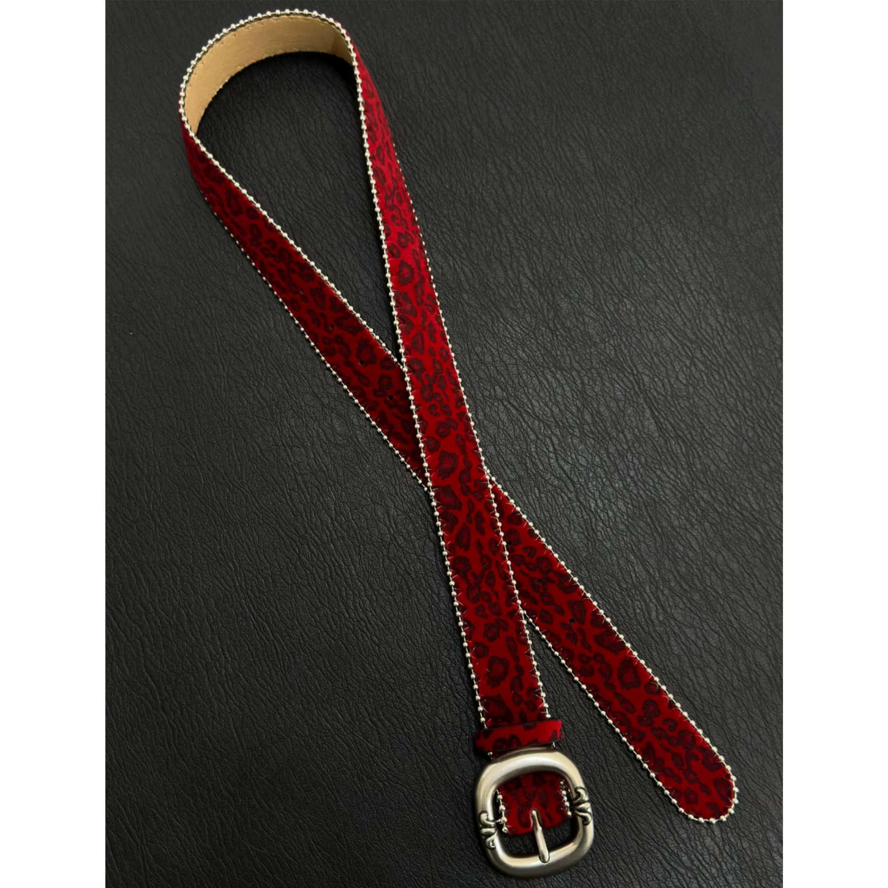 Ceinture en velours imprimé léopard rouge