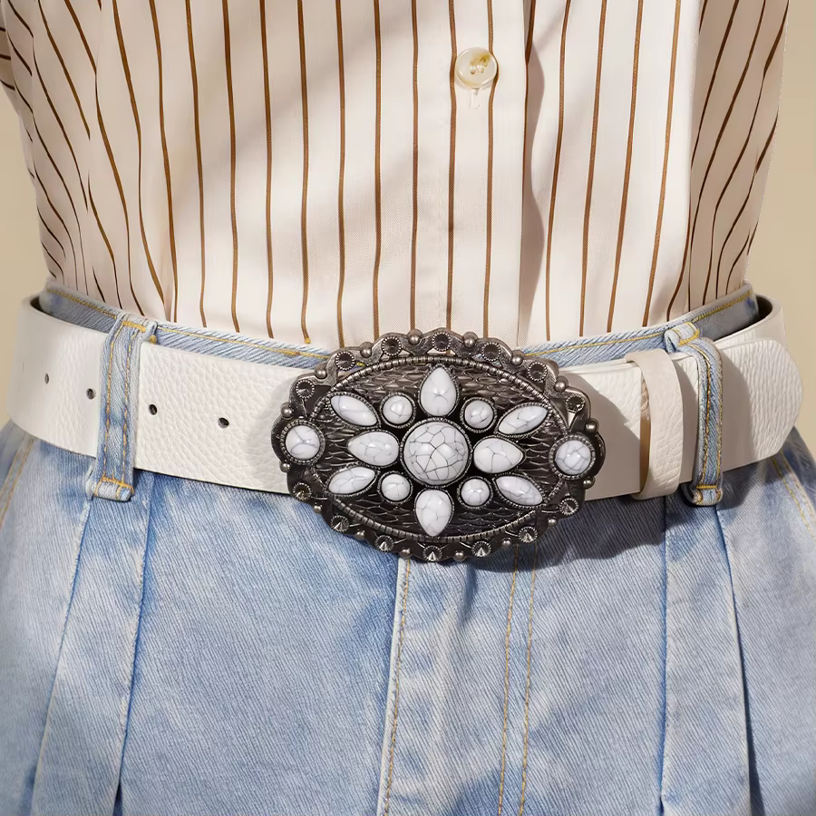 Ceinture à boucle en pierre howlite bohème