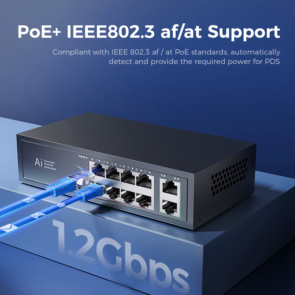Ienron-Commutateur Ethernet POE, 6/10 Ports, 100Mbps, Stérilisation POE, Commutateur réseau 3PG/at, Routeur WiFi, Caméra IP