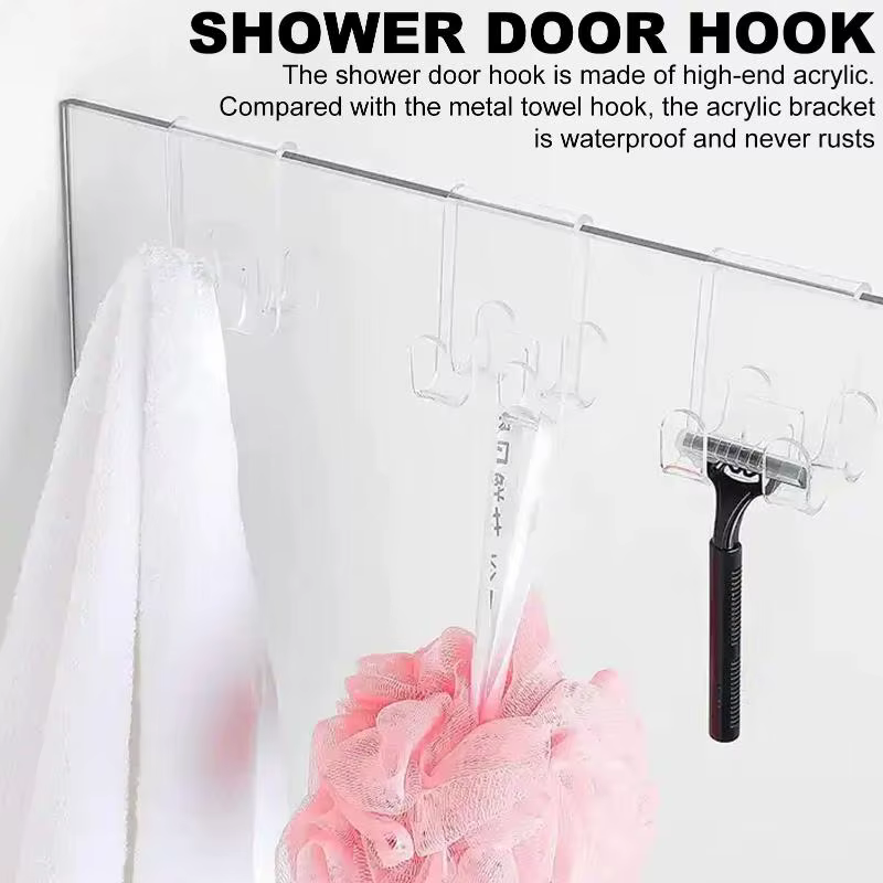 ㈅ Crochets de porte de douche pour serviettes, crochets de suspension pour portes vitrées, crochets de porte de douche peu encombrants pour vêtements, serviettes, débarbouillettes et peignoirs