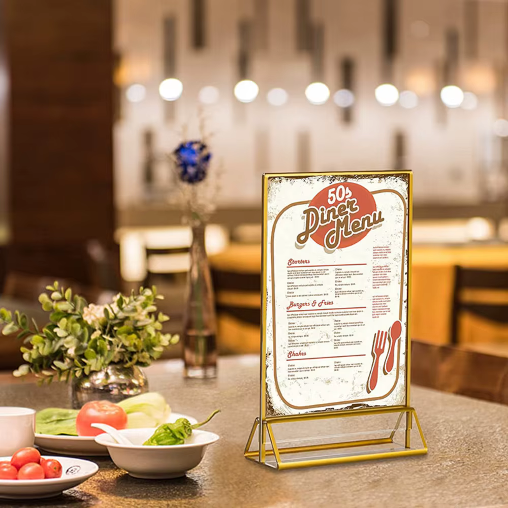 Support de panneau de Table transparent en acrylique, support de Menu de Restaurant, cadre en papier Photo, bordure dorée, Table de mariage, support de numéro de lieu