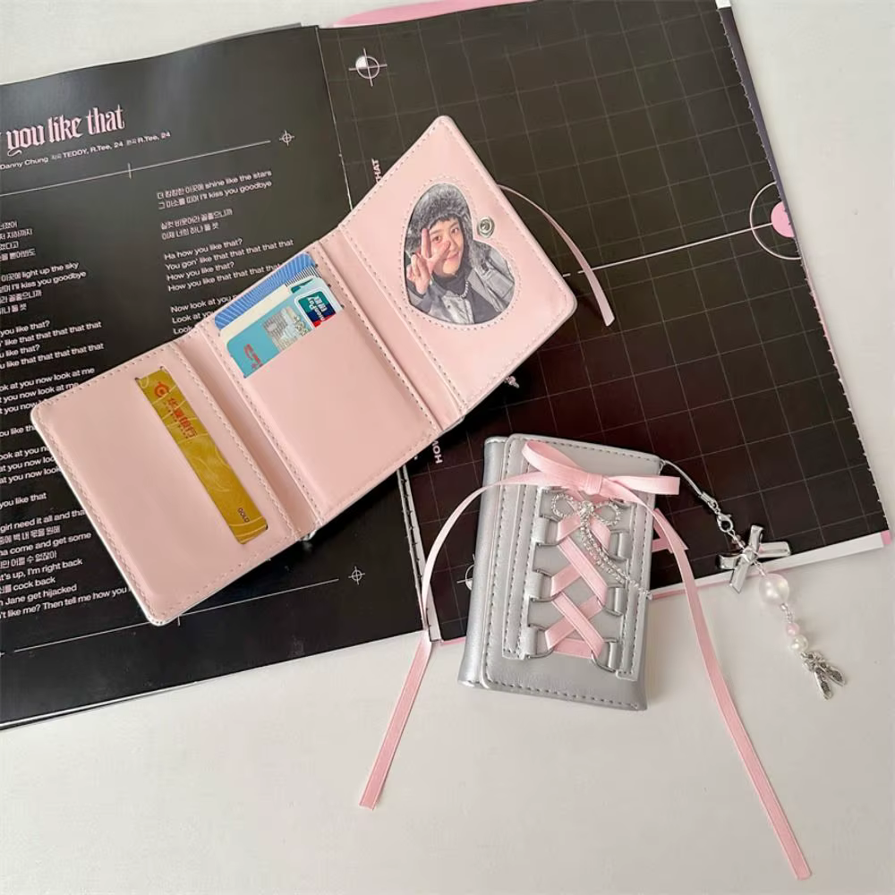 Portefeuille en argent doux Y2K pour femmes et filles